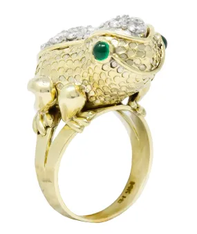 Hammerman Brothers 1970’s 2.75 CTW Diamond Emerald 14 Karat Gold Frog Ring