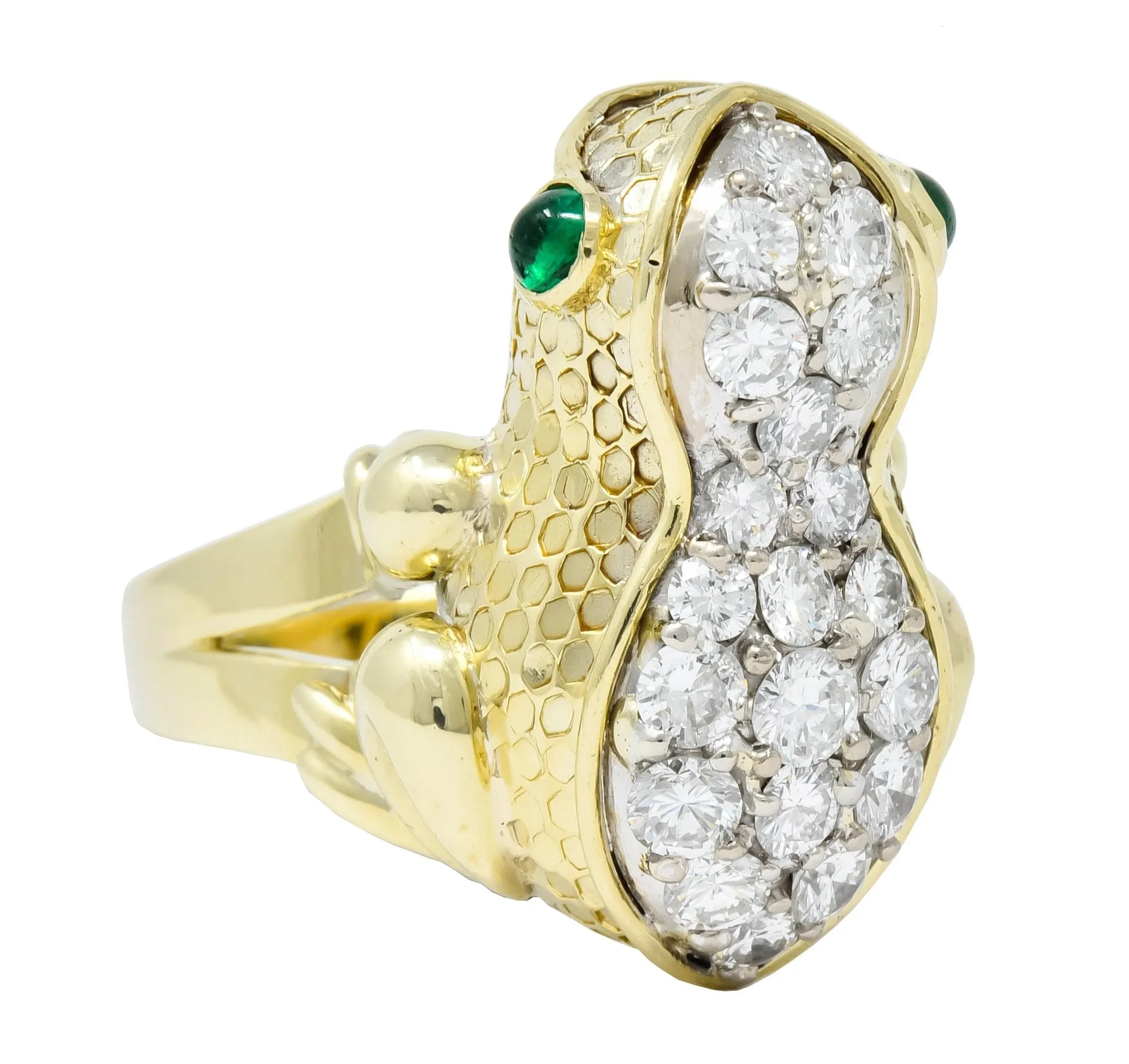 Hammerman Brothers 1970’s 2.75 CTW Diamond Emerald 14 Karat Gold Frog Ring