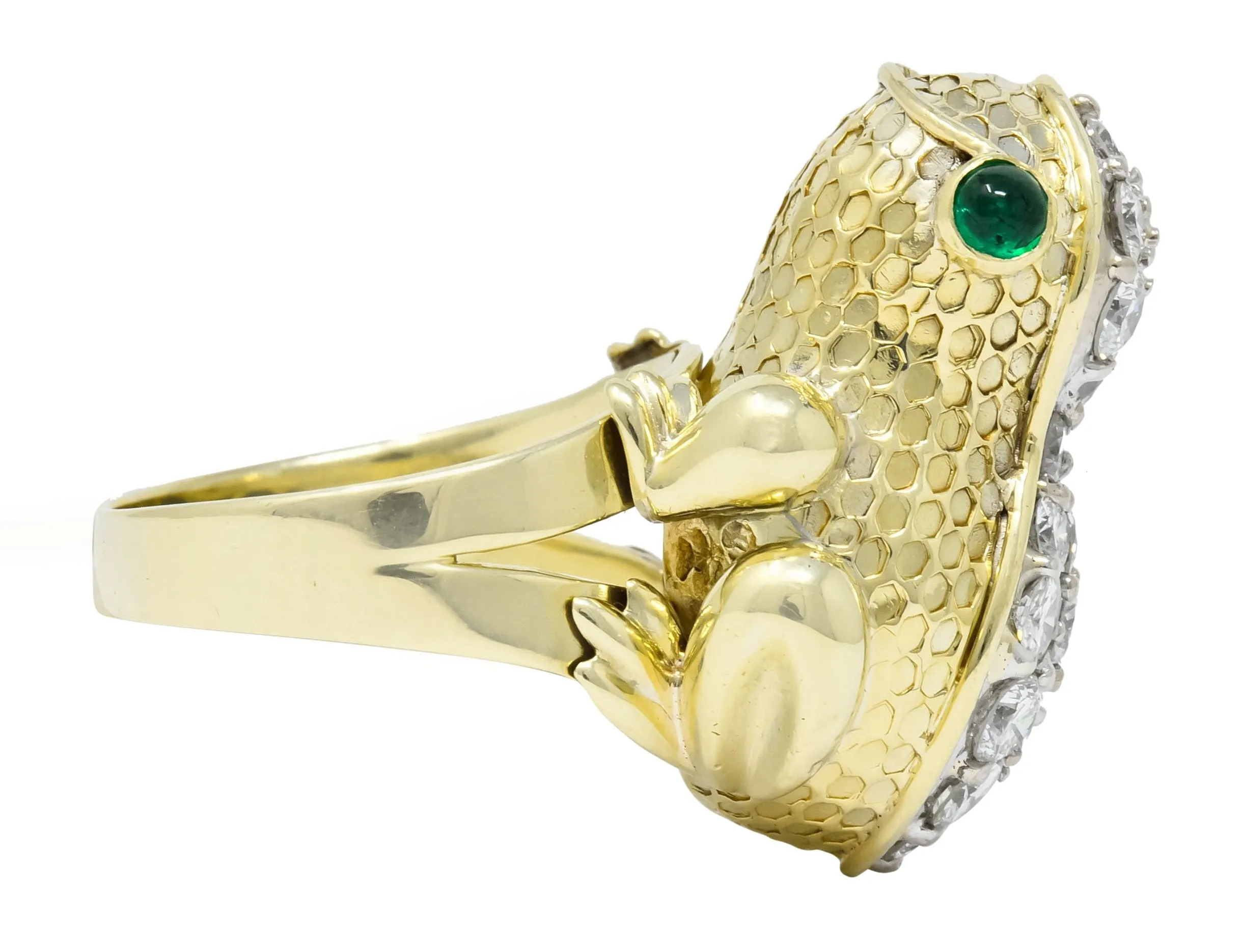 Hammerman Brothers 1970’s 2.75 CTW Diamond Emerald 14 Karat Gold Frog Ring