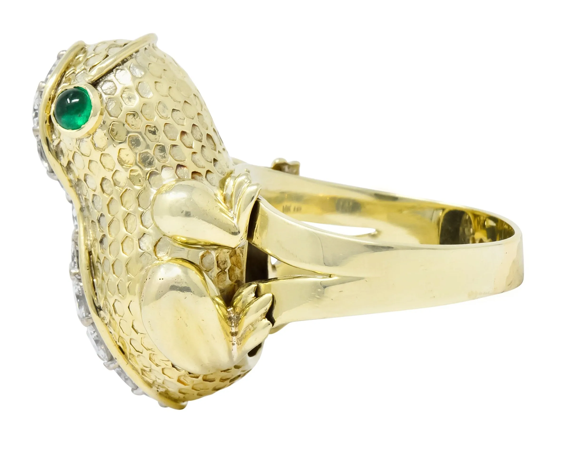 Hammerman Brothers 1970’s 2.75 CTW Diamond Emerald 14 Karat Gold Frog Ring