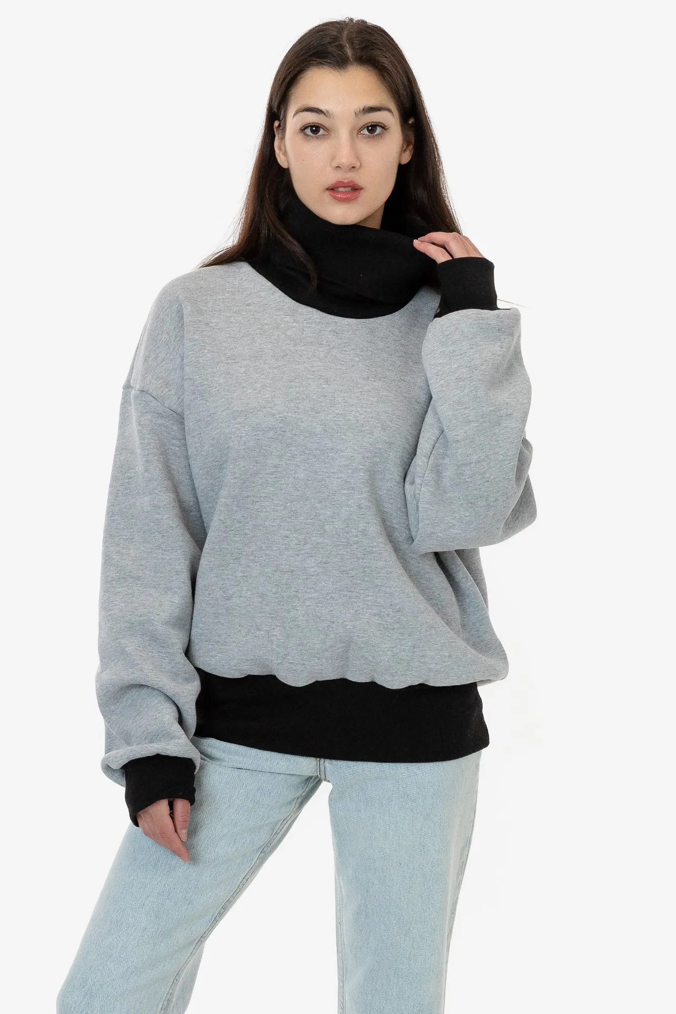 HF-313 - Heavy Fleece Oversized Turtleneck Sweater with Contrast Rib