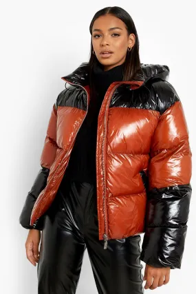 High Shine Paneled Oversized Puffer Jacket