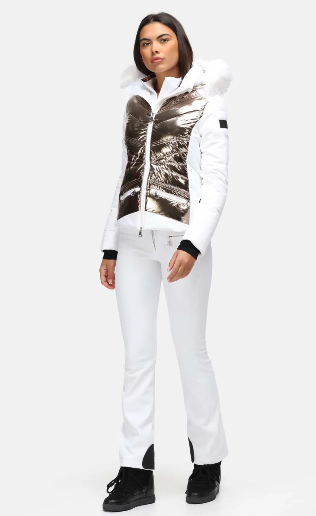 High Society Lani Softshell Ski Pant in White with Bronze