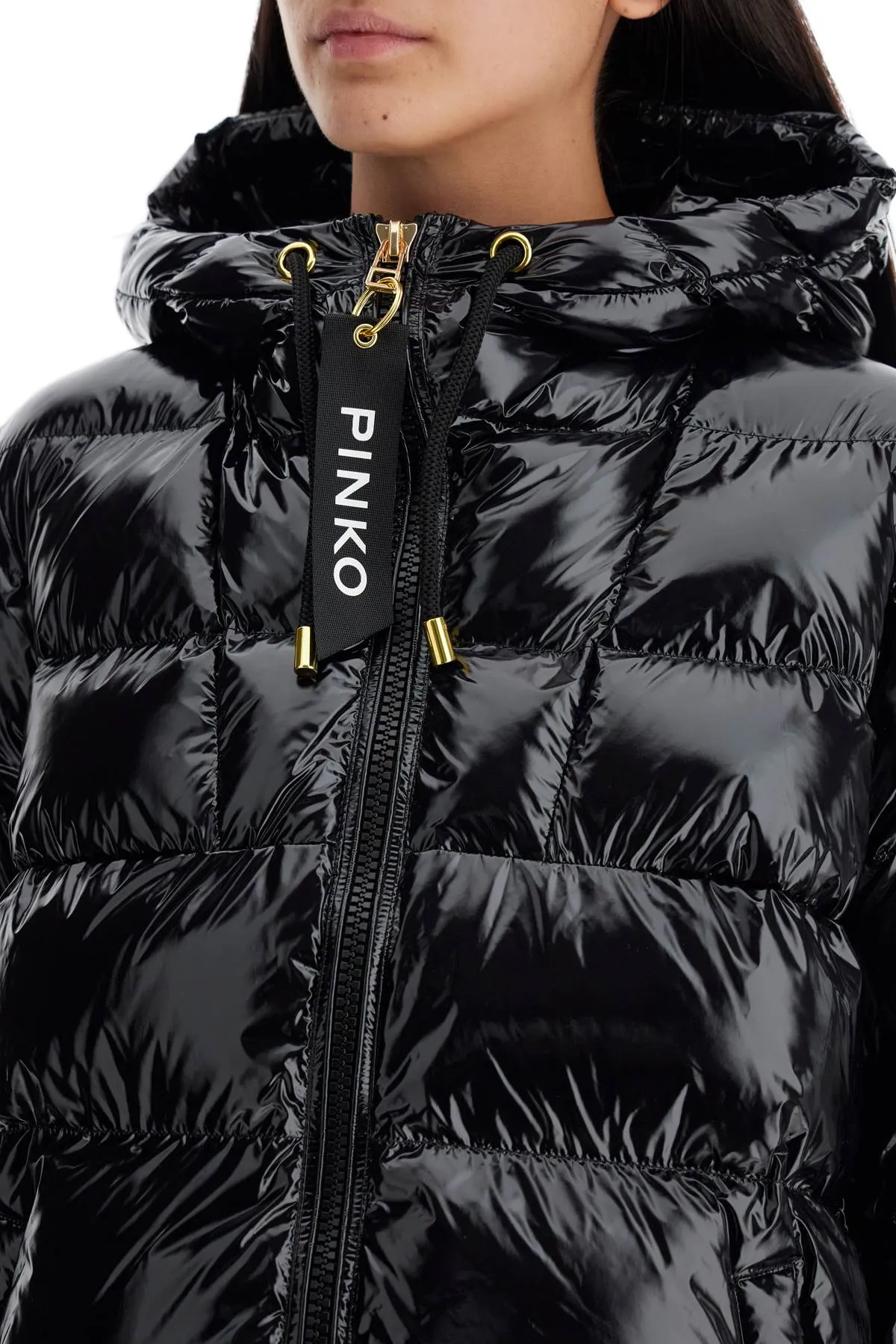 hooded down jacket in crystal nylon 101597 A11K NERO LIMOUSINE