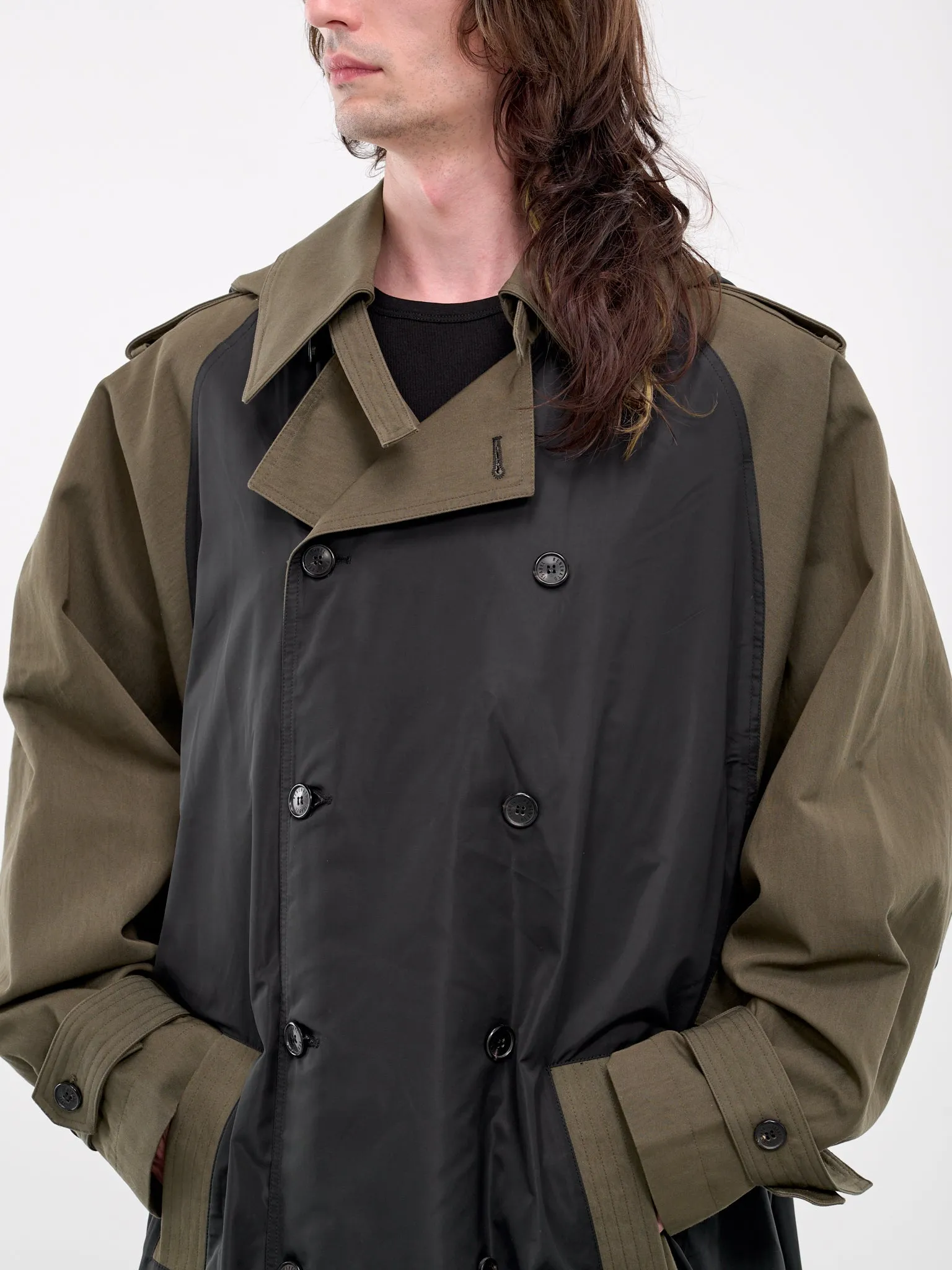 Hooded Two-Tone Trench Coat (UW74F24-MILITARY-GREY)