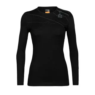 icebreaker Merino Base Layer Women's 200 Oasis Long Sleeve Crewe Skyway Lift - Black M,L