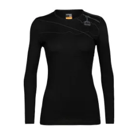 icebreaker Merino Base Layer Women's 200 Oasis Long Sleeve Crewe Skyway Lift - Black M,L