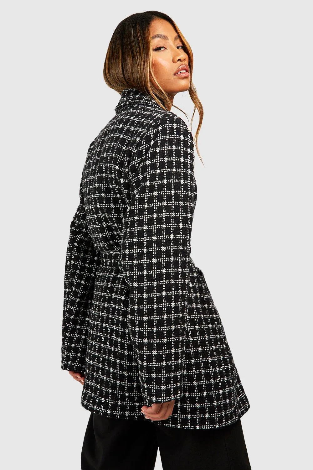 Jackets & Coats | Check Boucle Belted Coat | boohoo