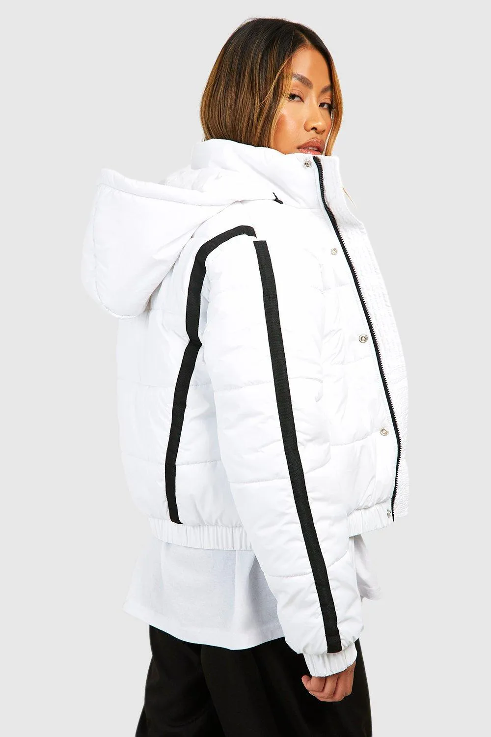 Jackets & Coats | Hooded Contrast Trim Puffer Jacket | boohoo