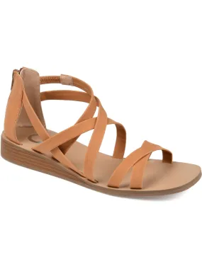 JOURNEE COLLECTION Womens Brown Strappy Lanza Square Toe Wedge Zip-Up Sandals Shoes Medium