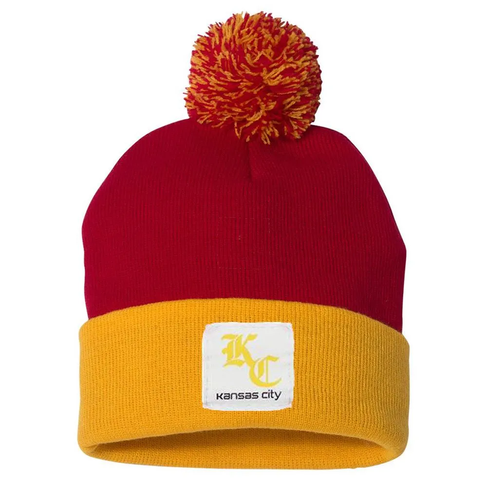 KC Hartt Pom Beanie - Red and Gold