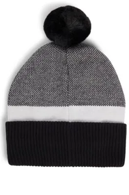 Kids' beanie hat with pompom and jacquard-woven logo