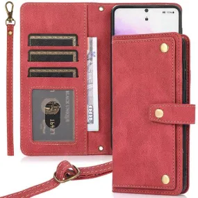 Leather Crossbody Shockproof Wallet Phone Case for Samsung S21 Plus