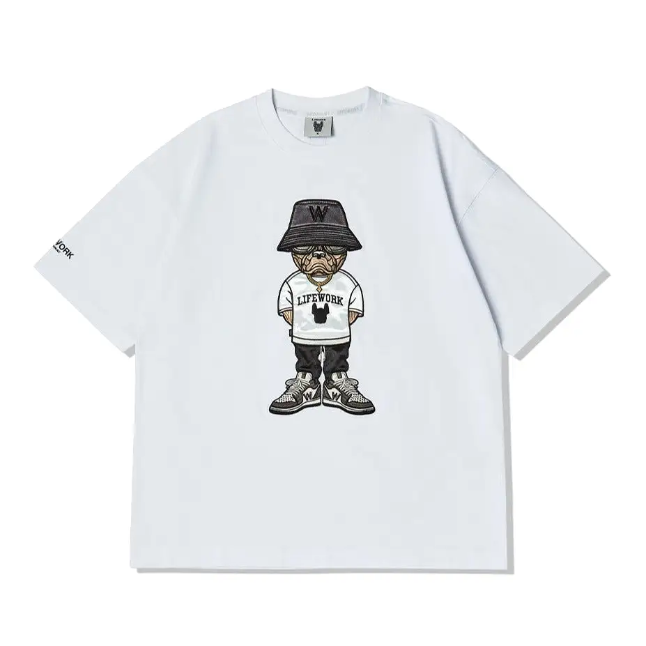 LifeWork Embroidered Hip Bulldog Tee White