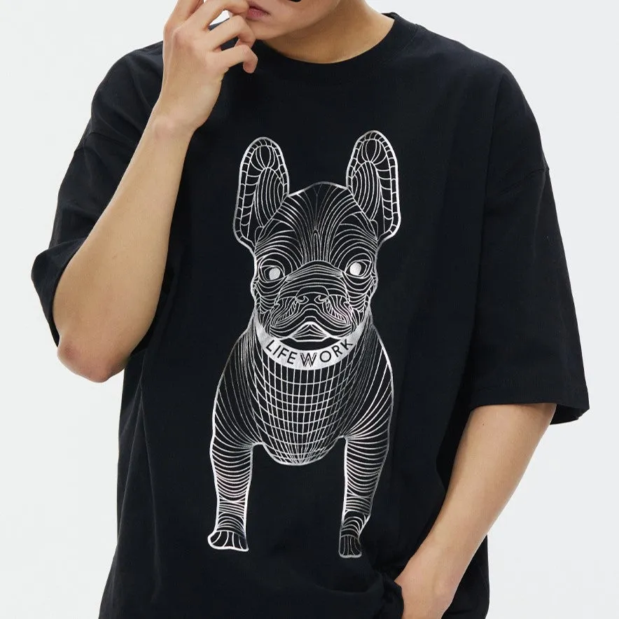 LifeWork Outline Bulldog Tee Black Silver Foil