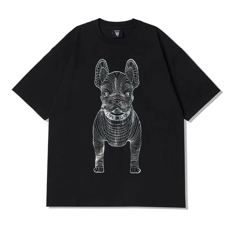 LifeWork Outline Bulldog Tee Black Silver Foil