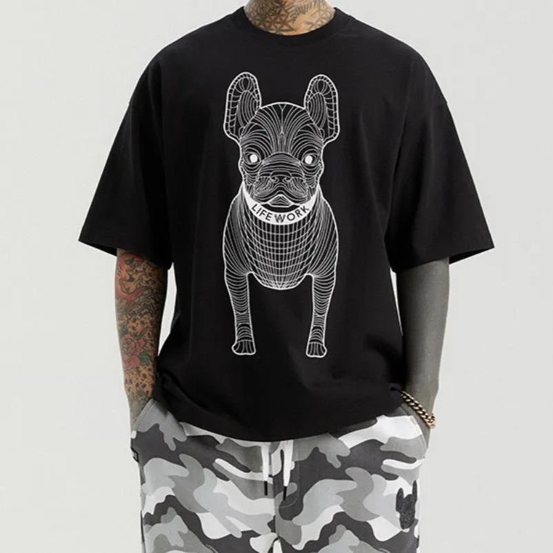 LifeWork Outline Bulldog Tee Black White