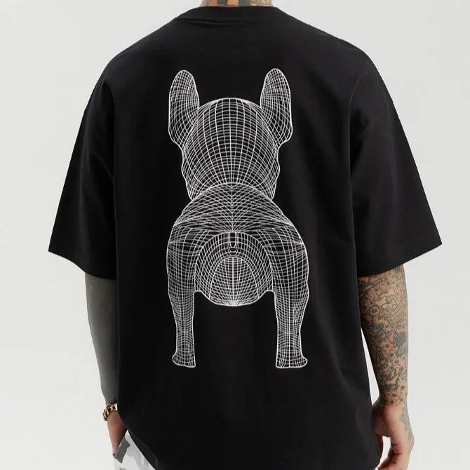 LifeWork Outline Bulldog Tee Black White