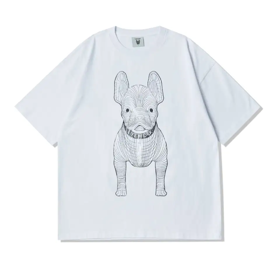 LifeWork Outline Bulldog Tee White Silver Foil