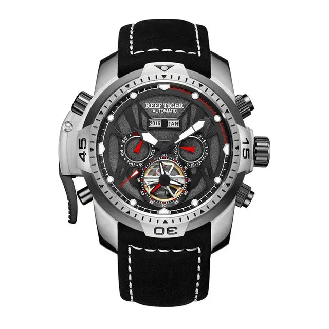 Men's Genuine Leather Strap Tourbillon Automatic Sports Watch