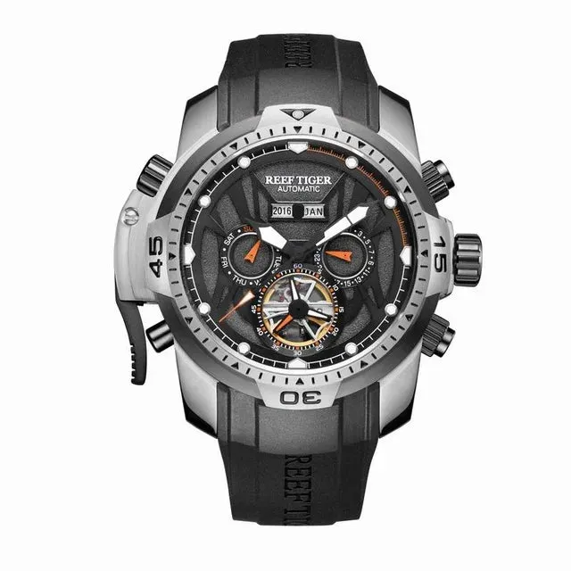 Men's Genuine Leather Strap Tourbillon Automatic Sports Watch