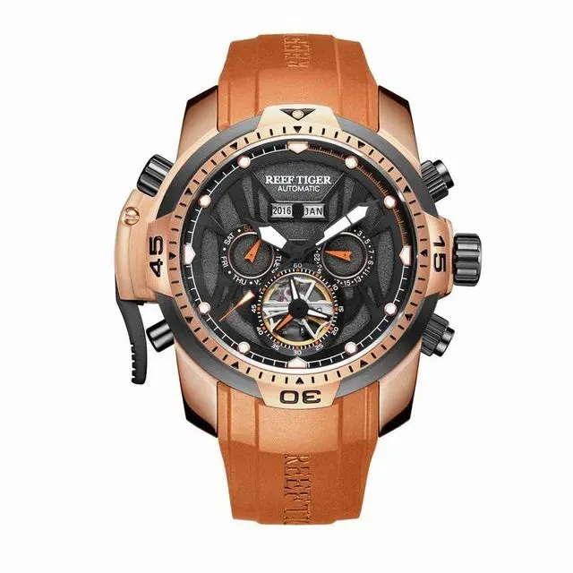 Men's Genuine Leather Strap Tourbillon Automatic Sports Watch