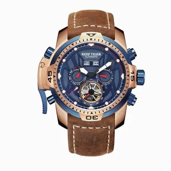 Men's Genuine Leather Strap Tourbillon Automatic Sports Watch