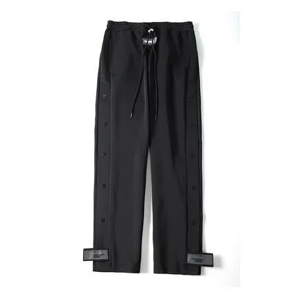 Men's Mid Waist Straight Button Decor Elastic Waist Loose Casual Pants