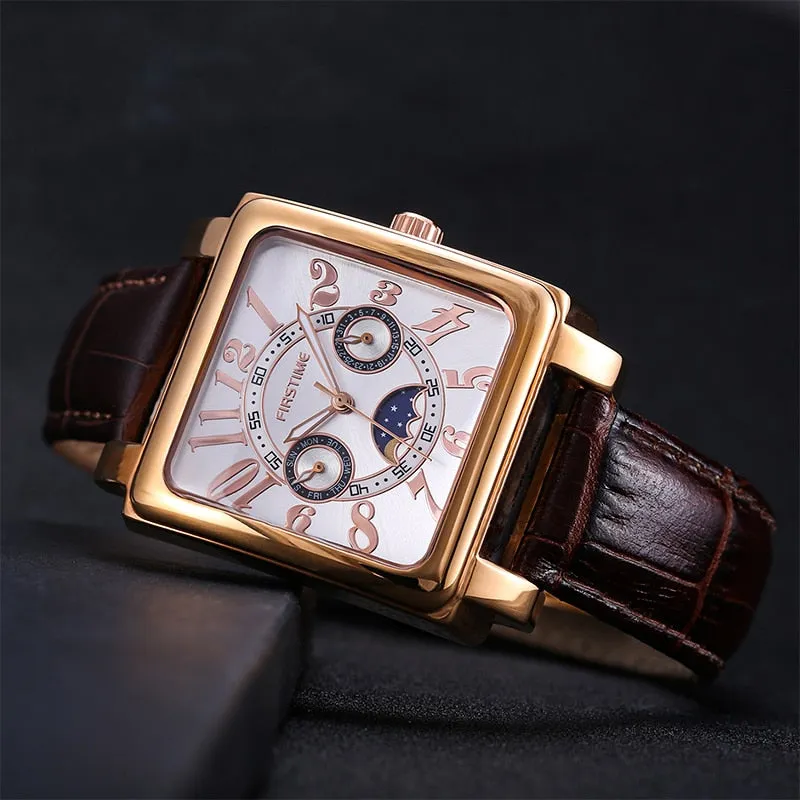 Men's Waterproof Moon Phase Window Japan Quartz Movement Wristwatch