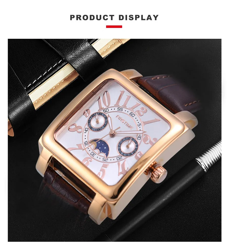 Men's Waterproof Moon Phase Window Japan Quartz Movement Wristwatch