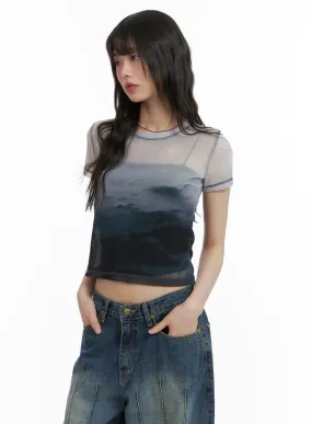 Mesh Graphic Cropped Tee CA412