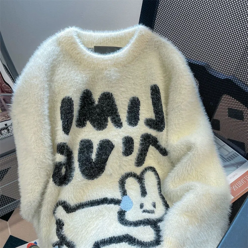 Milk fufu sweet and gentle style cute rabbit soft waxy sweater men and women autumn and winter niche mink fleece knitted sweater