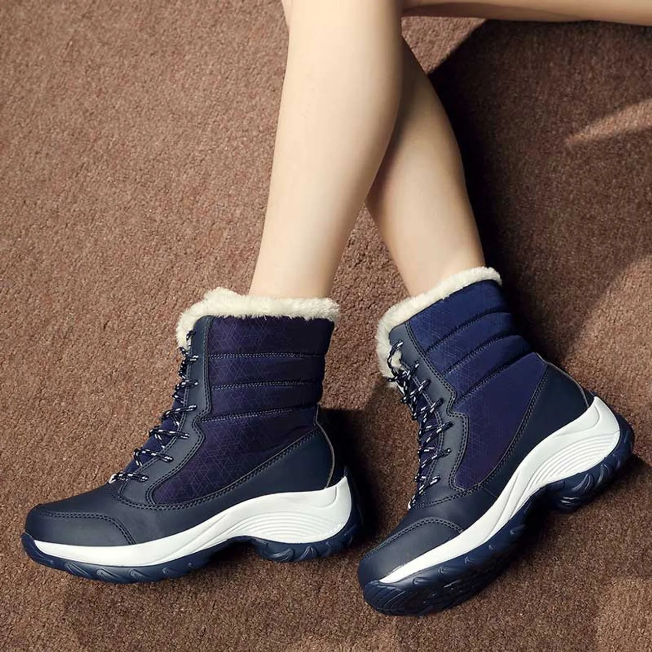 Navy casual winter double rocker bottom shoe boot