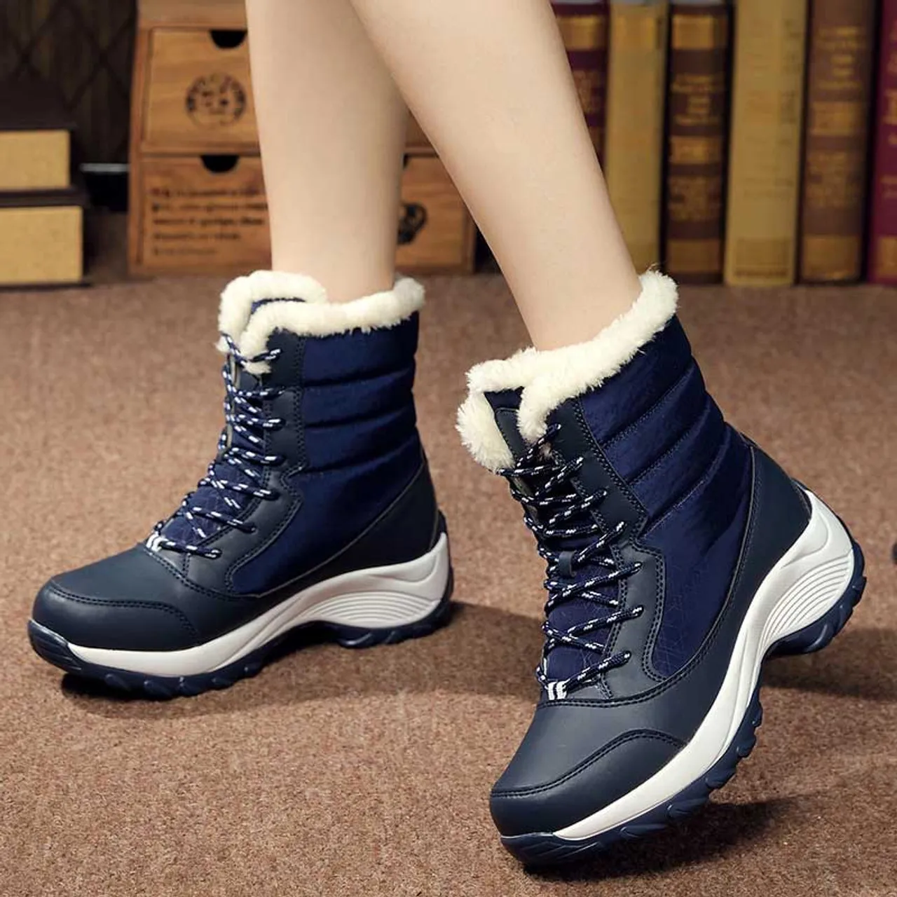 Navy casual winter double rocker bottom shoe boot