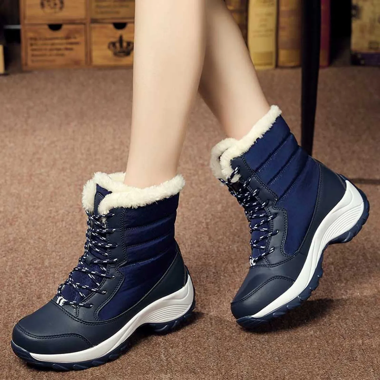 Navy casual winter double rocker bottom shoe boot