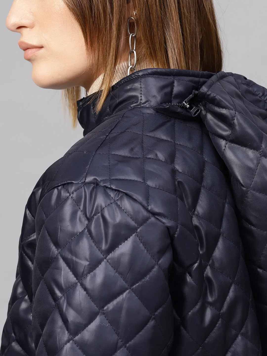 Navy Quilted Hooded Puffer Jacket