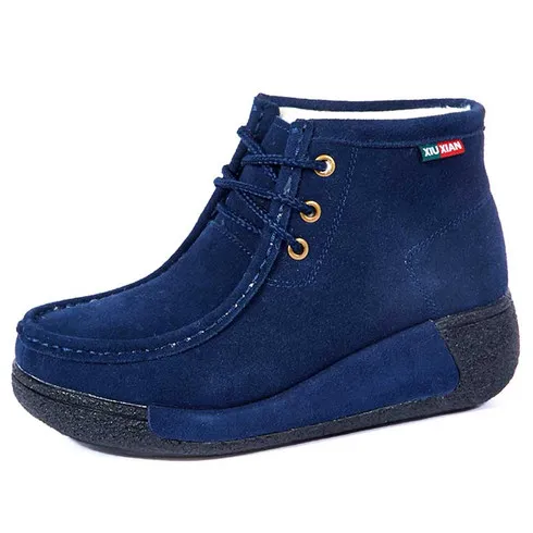 Navy suede winter rocker bottom shoe boot sewn accents