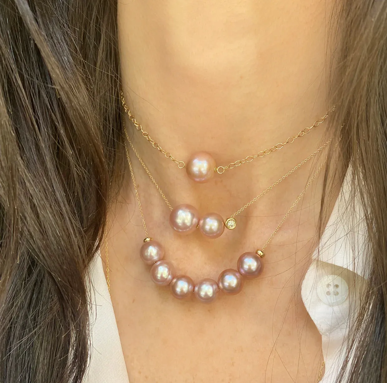 Paige Layne Natural Colored Fresh Water Pink Pearl Necklaces