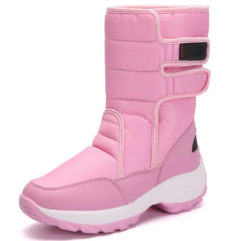 Pink winter velcro slip on double rocker bottom shoe boot