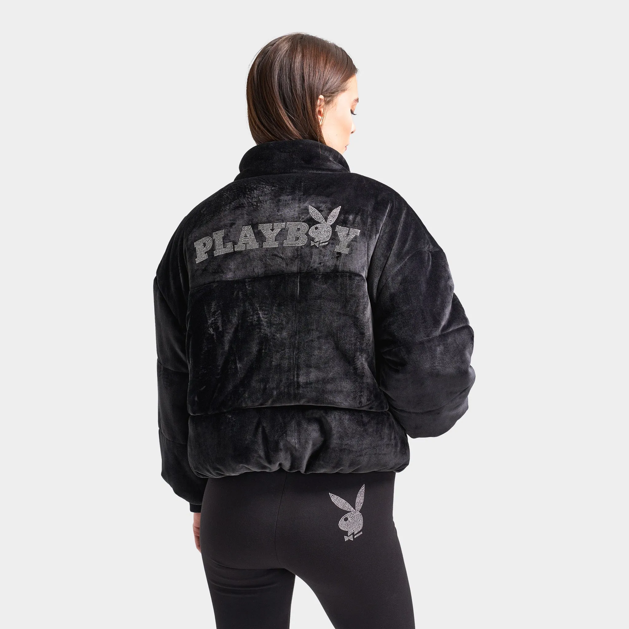 Playboy Women's Bunny Velour Puffer Jacket / Black