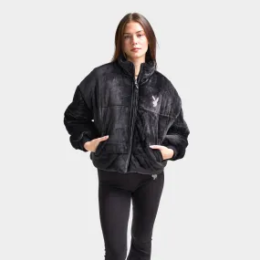 Playboy Women's Bunny Velour Puffer Jacket / Black