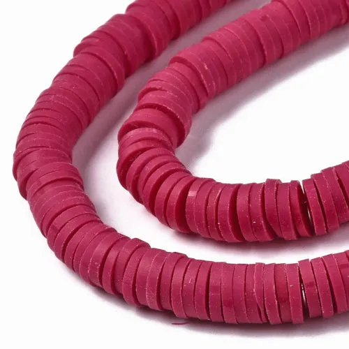 Polymer Clay Beads, Fimo, Katsuki, Heishi, Flat, Round, Cerise, 6mm