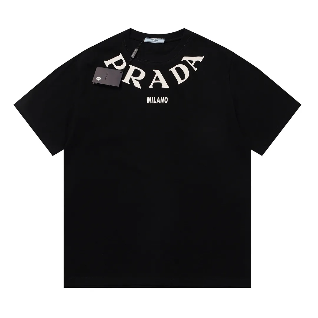 Prada 23SS Neck Chain Letter Print Short Sleeve T-Shirt Black 7.4