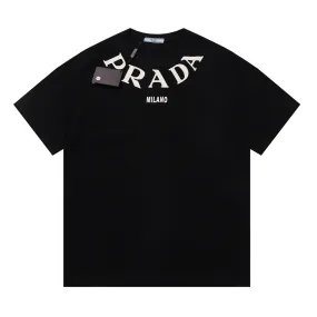 Prada 23SS Neck Chain Letter Print Short Sleeve T-Shirt Black 7.4