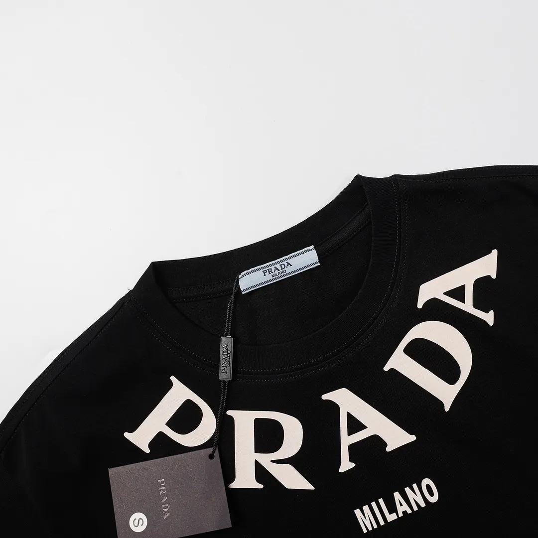 Prada 23SS Neck Chain Letter Print Short Sleeve T-Shirt Black 7.4