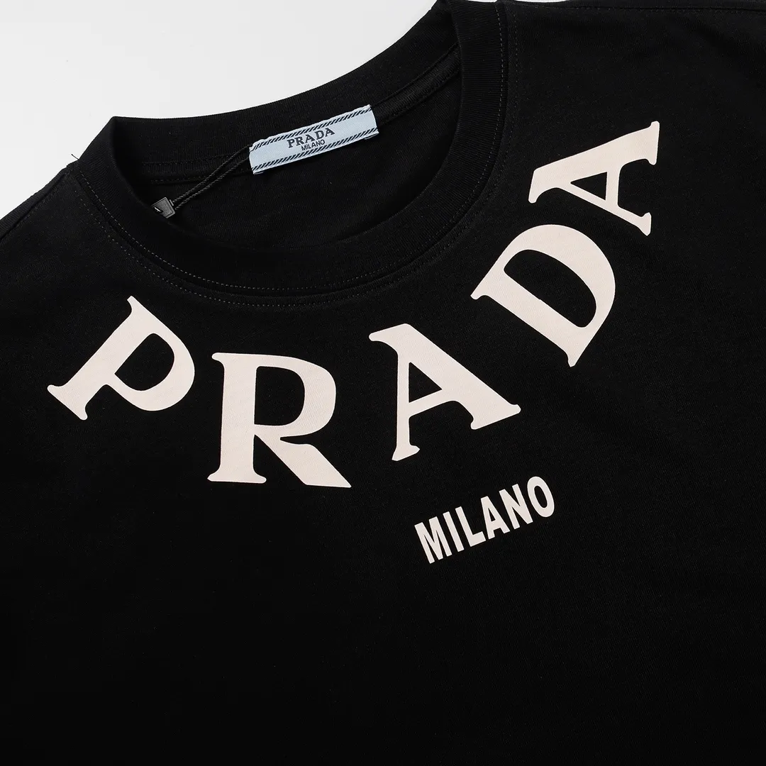 Prada 23SS Neck Chain Letter Print Short Sleeve T-Shirt Black 7.4