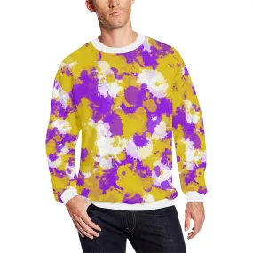 Purple Gold (Yellow) and White Paint Splatter Men's Big & Tall Oversized Fleece Crewneck Sweatshirt