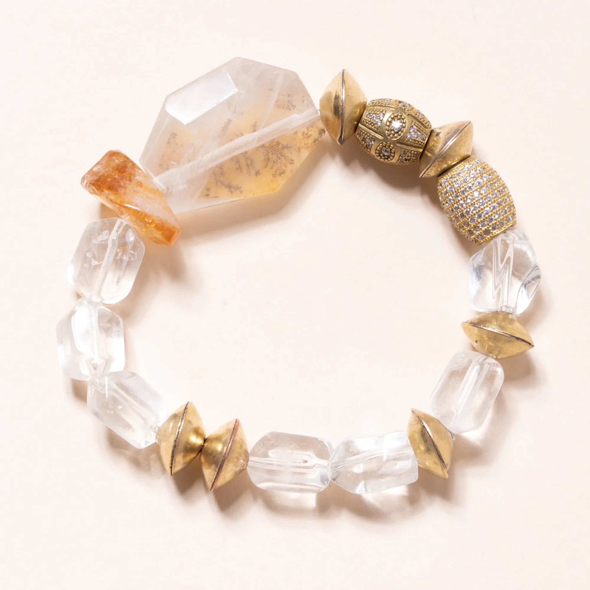 Quartz, Citrine, Dendritic Agate and Brass Bloom Bracelet