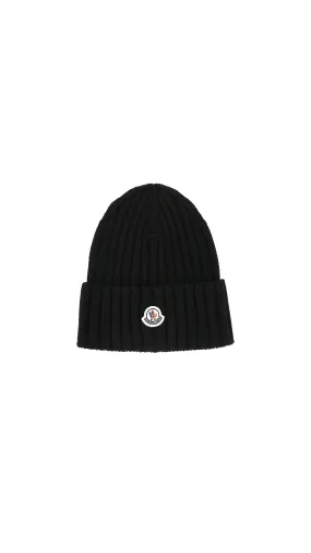 Ribbed Beanie With Patch - Black