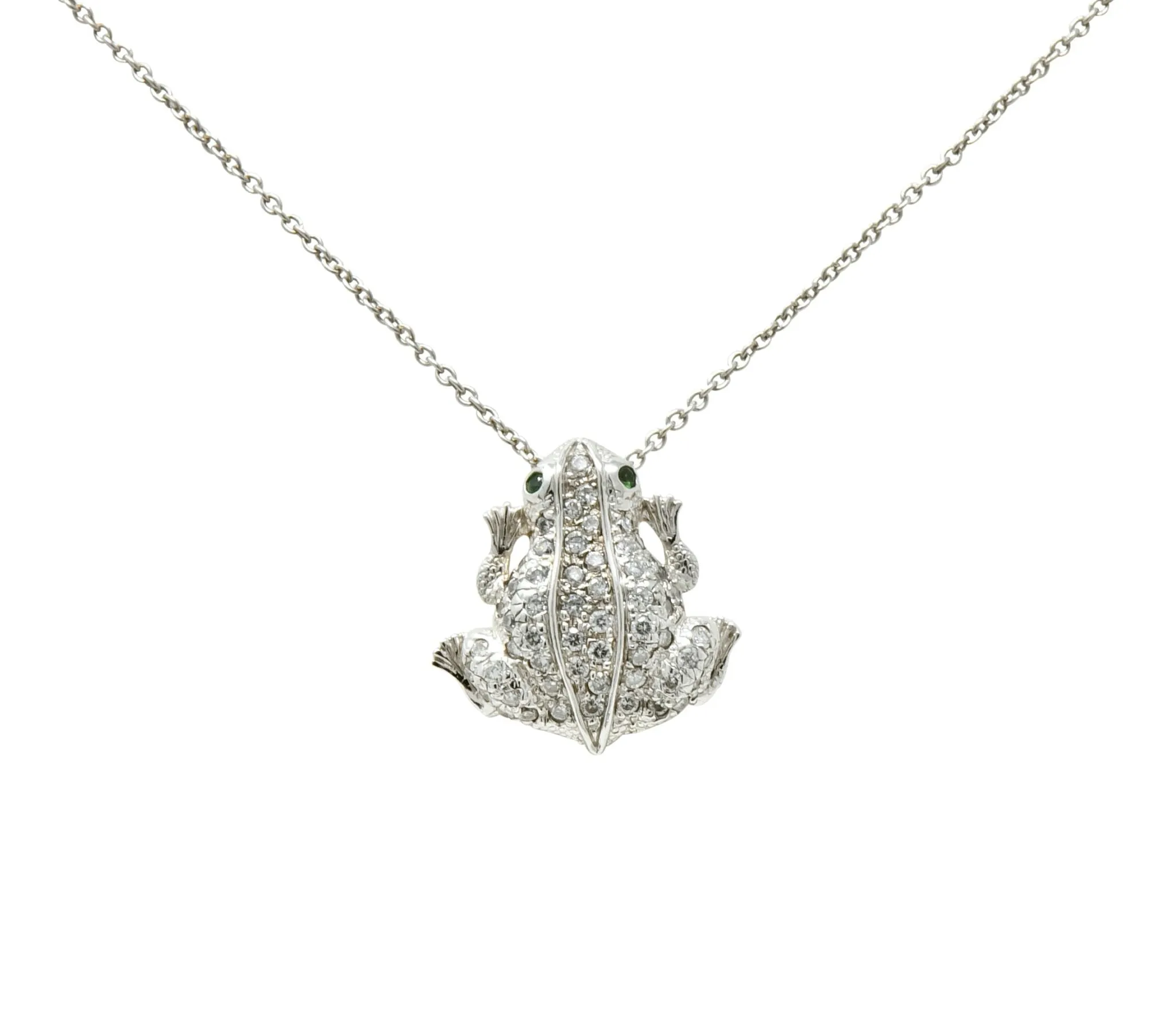 Roberto Coin Diamond 18 Karat White Gold Tiny Treasure Frog Pendant Necklace